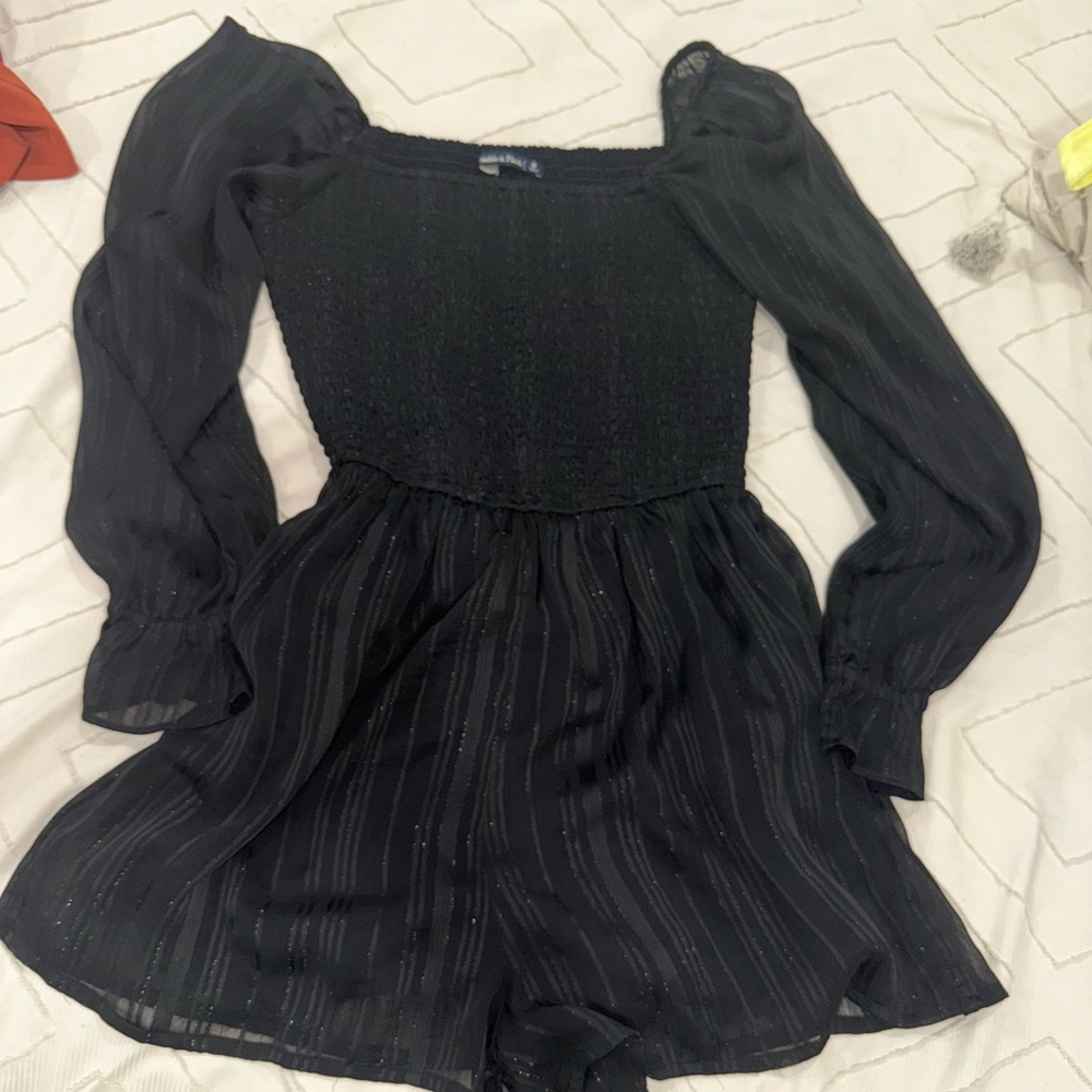 Abercrombie & Fitch Black Sheer Long Sleeve Romper